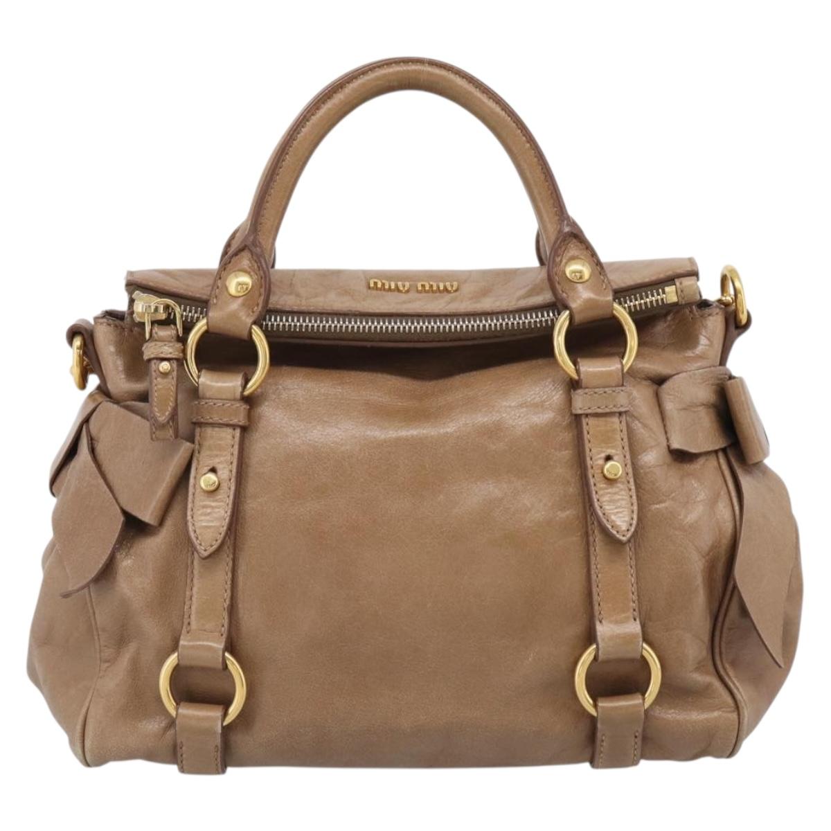 Miu Miu Hand Bag Vitellolux 2way Brown Gold Auth 213168M