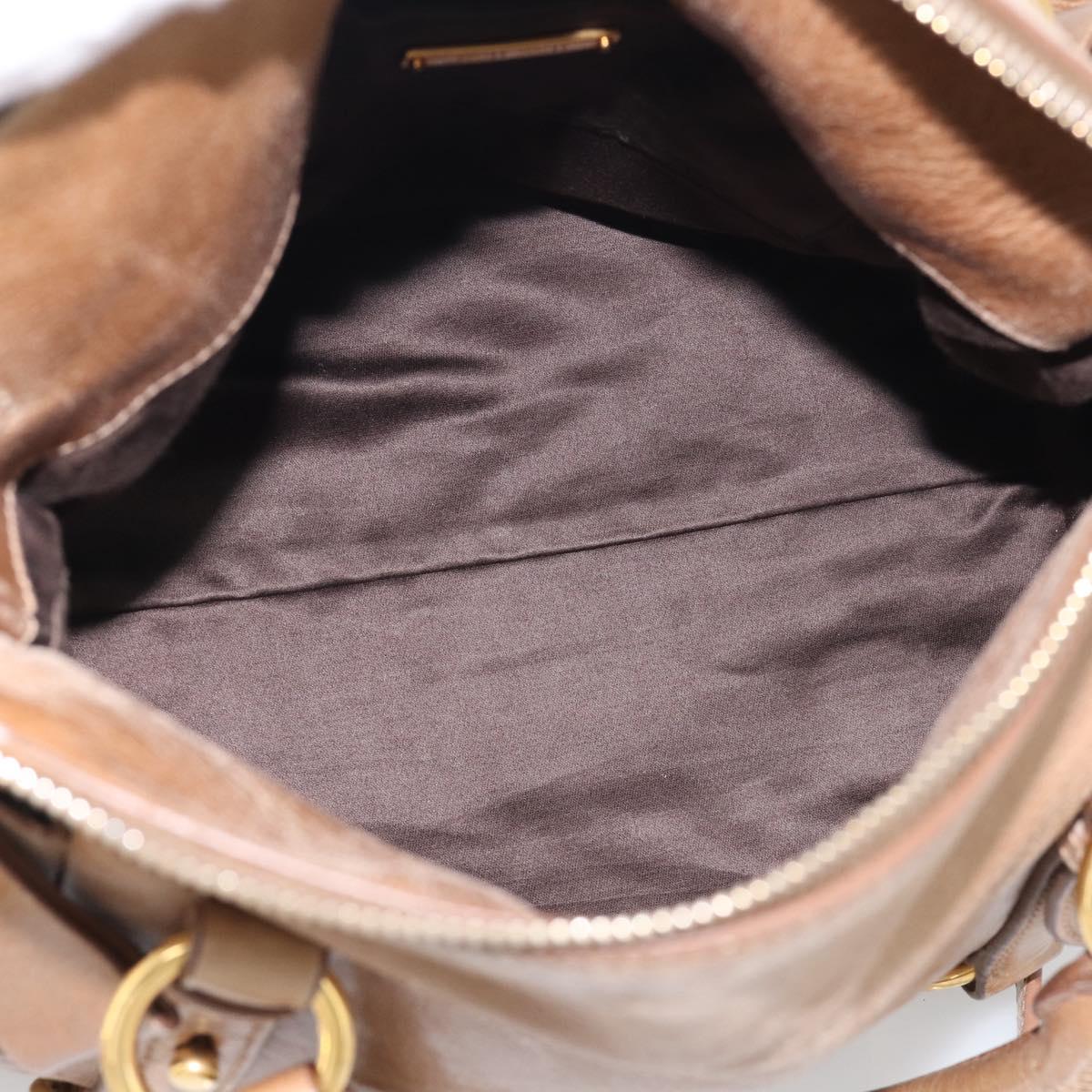 Miu Miu Hand Bag Vitellolux 2way Brown Gold Auth 213168M