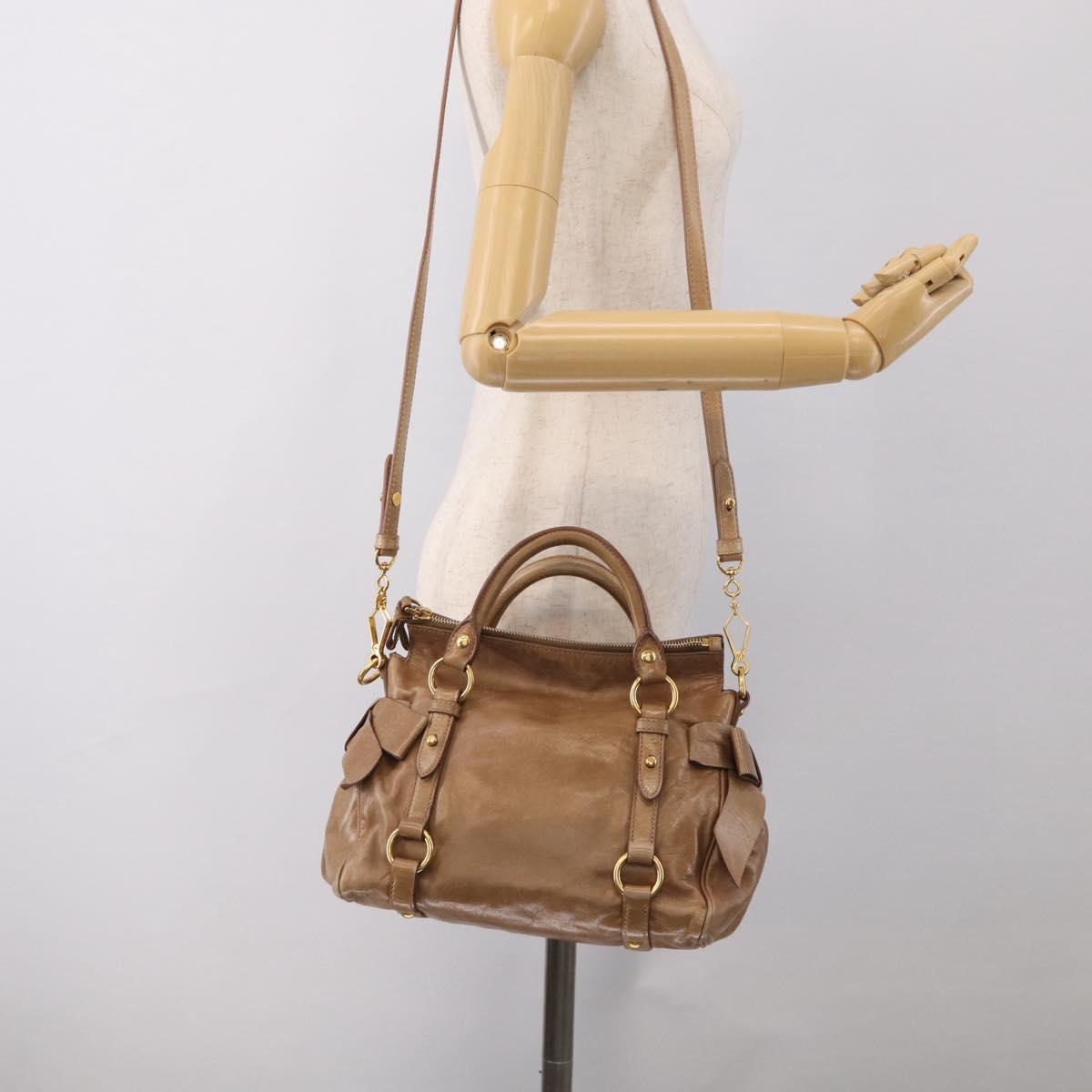 Miu Miu Hand Bag Vitellolux 2way Brown Gold Auth 213168M