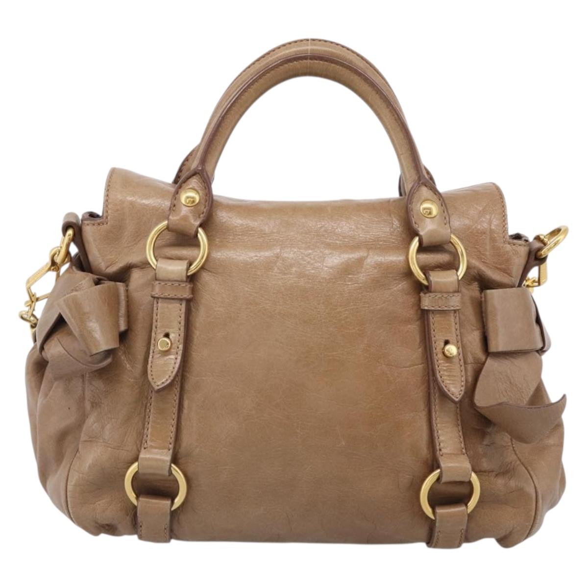 Miu Miu Hand Bag Vitellolux 2way Brown Gold Auth 213168M