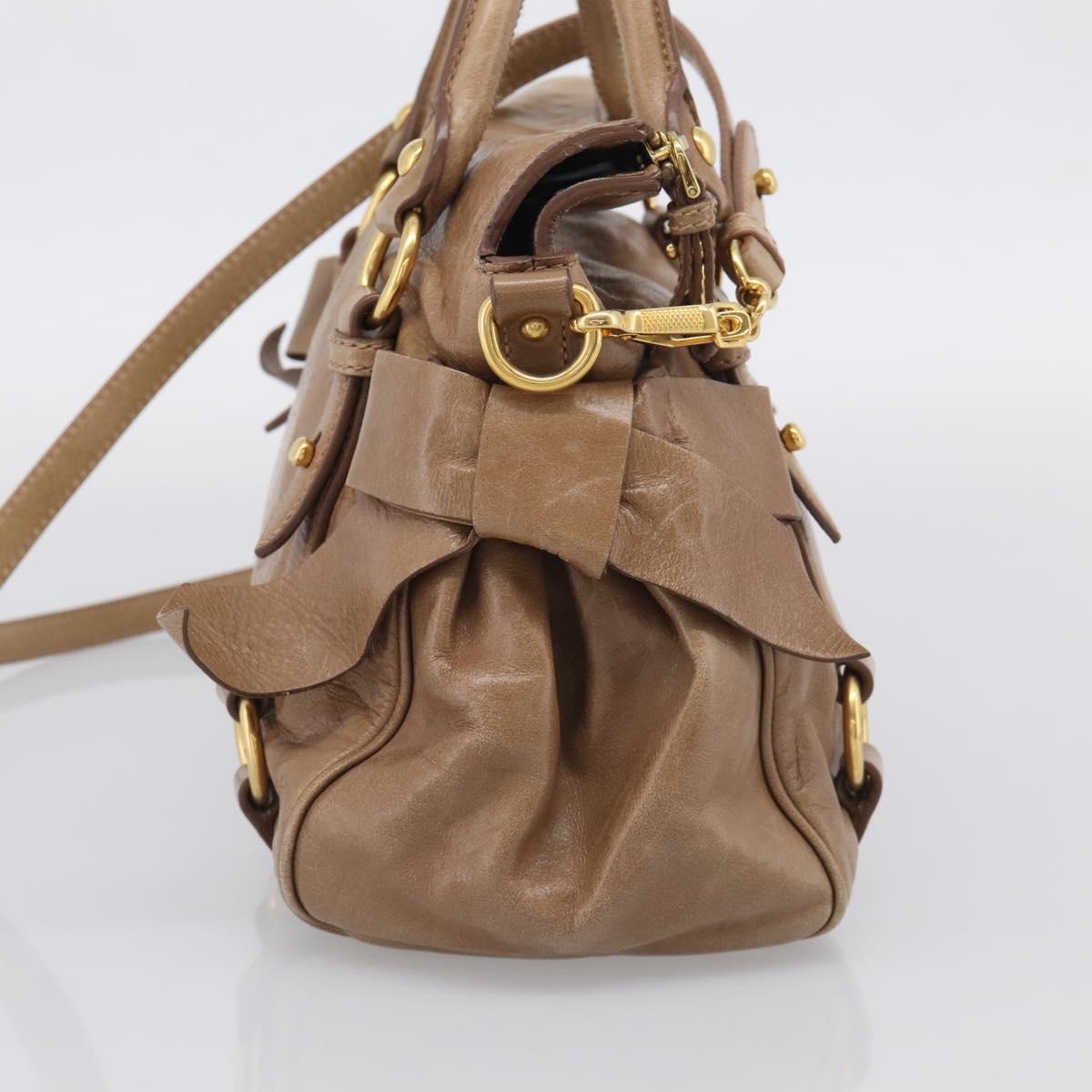 Miu Miu Hand Bag Vitellolux 2way Brown Gold Auth 213168M