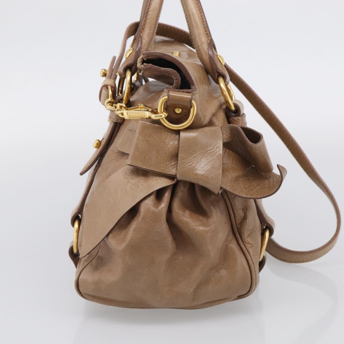 Miu Miu Hand Bag Vitellolux 2way Brown Gold Auth 213168M