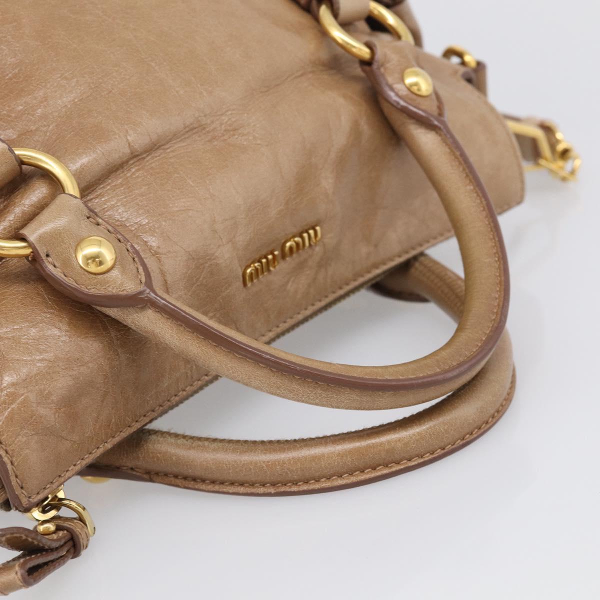 Miu Miu Hand Bag Vitellolux 2way Brown Gold Auth 213168M