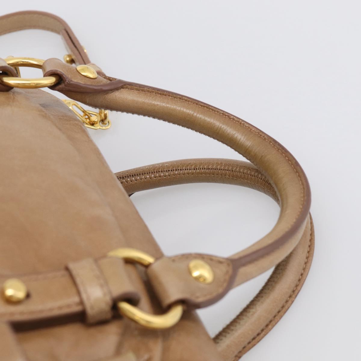 Miu Miu Hand Bag Vitellolux 2way Brown Gold Auth 213168M