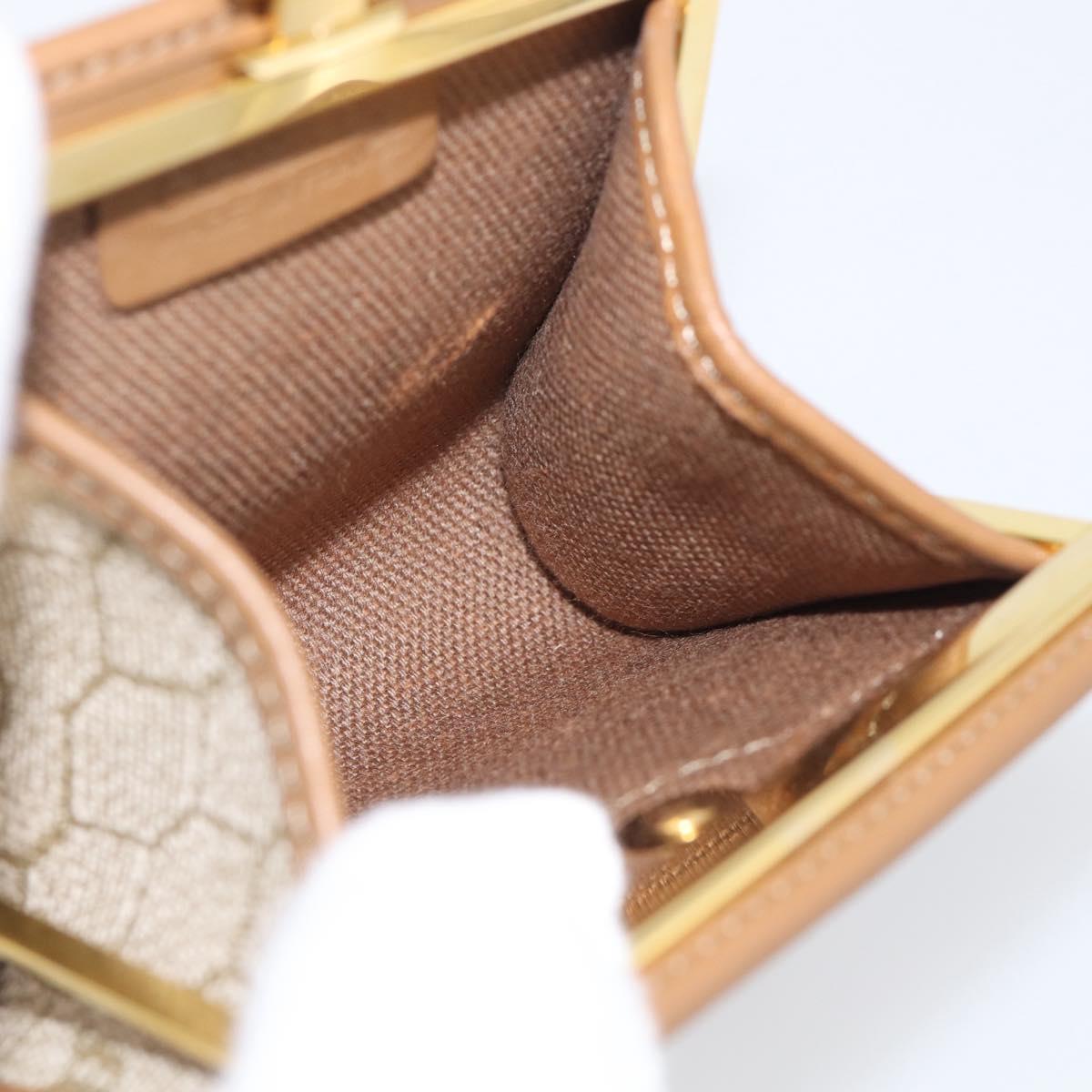 Christian Dior Honeycomb Canvas Coin Purse PVC Leather Beige Gold Auth 213179M