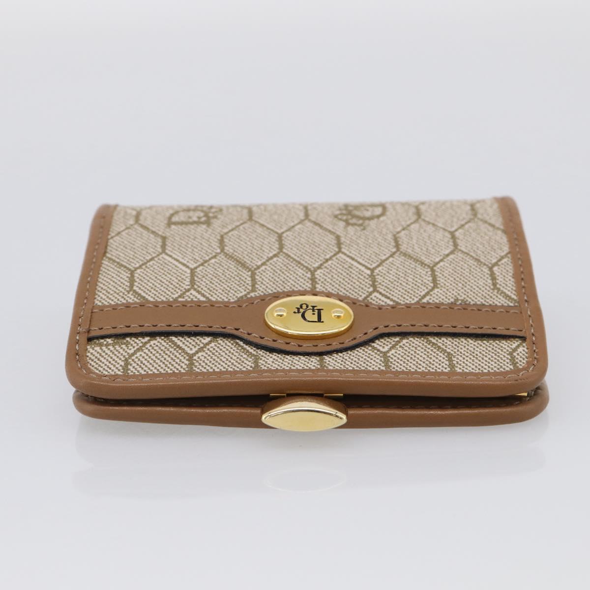 Christian Dior Honeycomb Canvas Coin Purse PVC Leather Beige Gold Auth 213179M