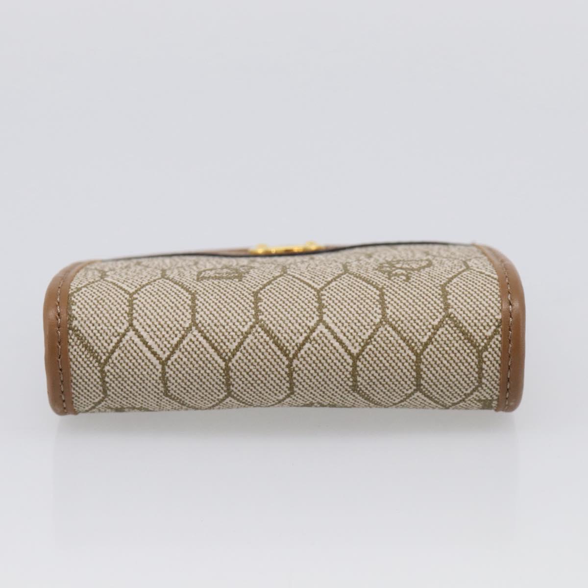 Christian Dior Honeycomb Canvas Coin Purse PVC Leather Beige Gold Auth 213179M
