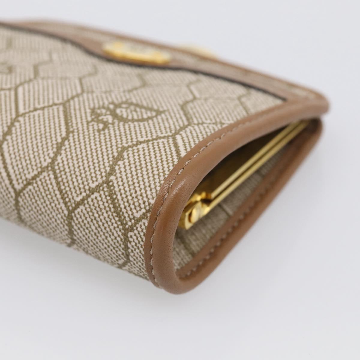 Christian Dior Honeycomb Canvas Coin Purse PVC Leather Beige Gold Auth 213179M
