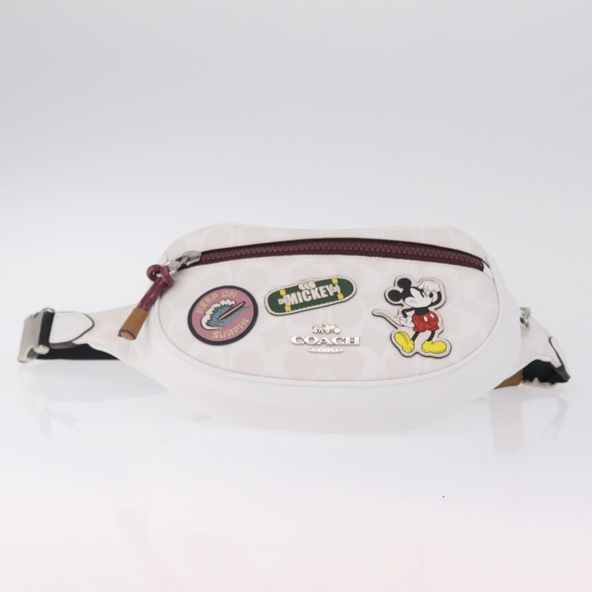 Coach Disney Mickey Mouse Waist Bag Leather White Silver Auth 213184A