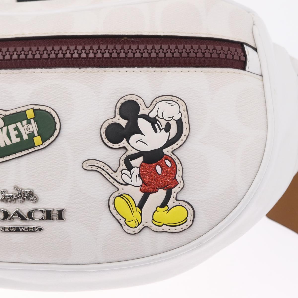 Coach Disney Mickey Mouse Waist Bag Leather White Silver Auth 213184A
