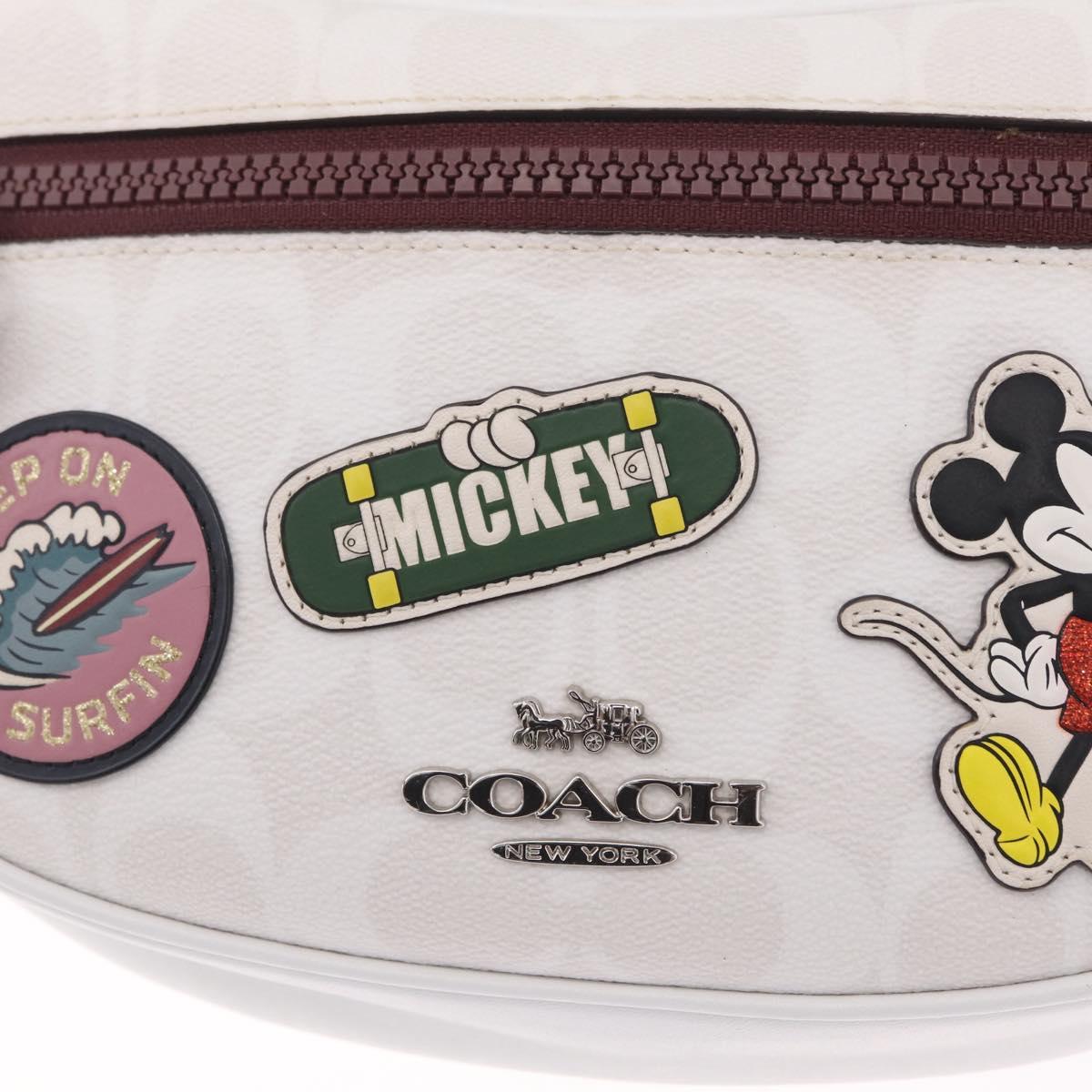 Coach Disney Mickey Mouse Waist Bag Leather White Silver Auth 213184A