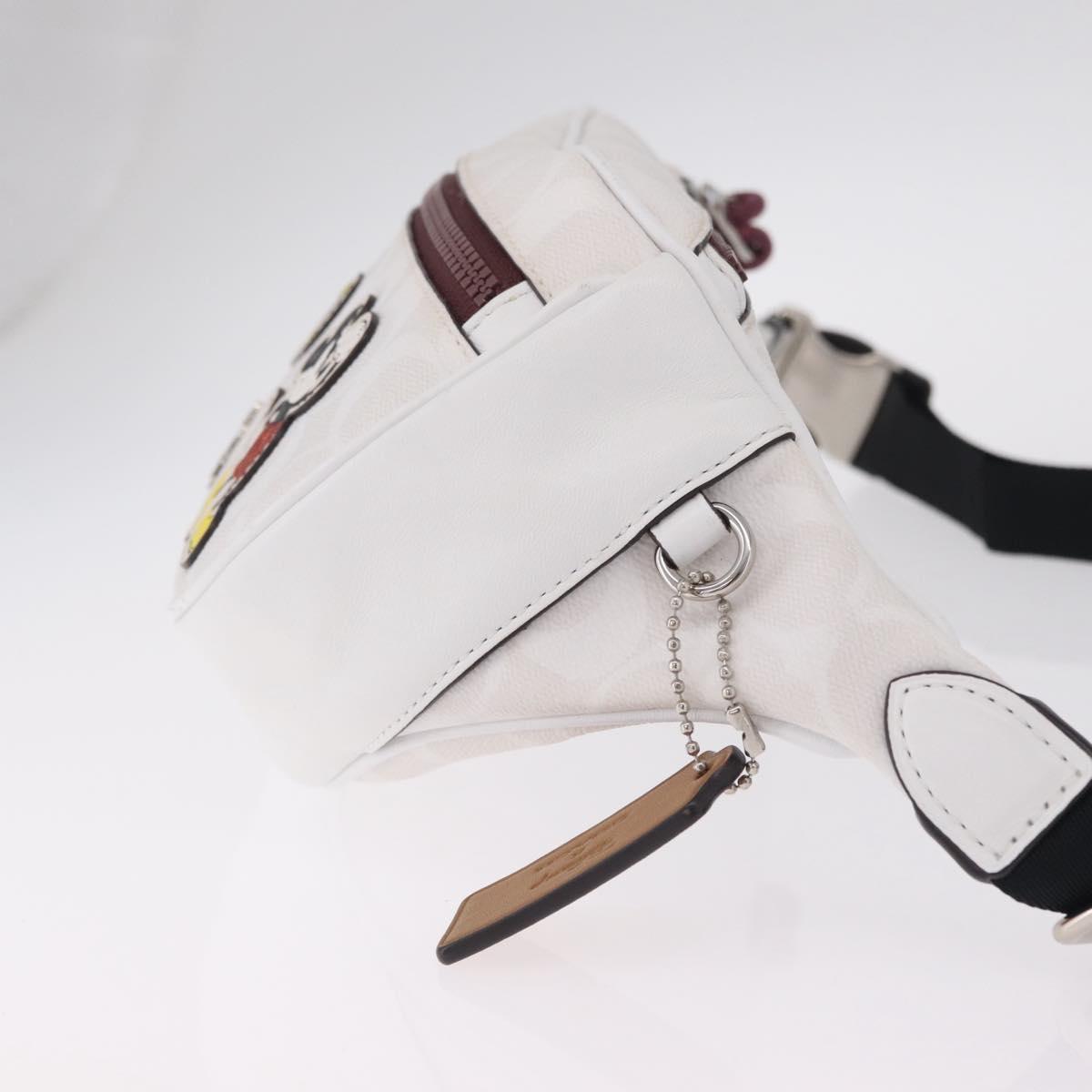 Coach Disney Mickey Mouse Waist Bag Leather White Silver Auth 213184A