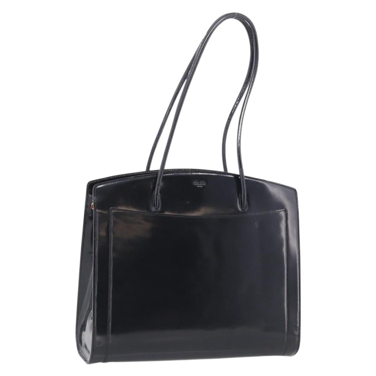 CELINE Tote Bag Patent leather Black Gold Auth 213185