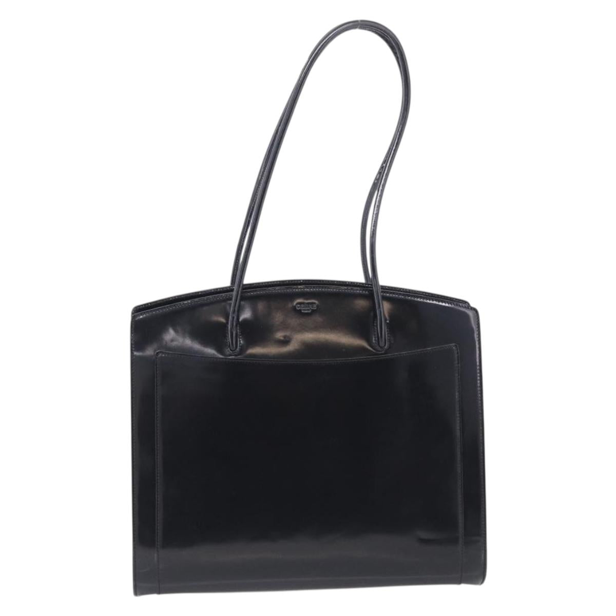 CELINE Tote Bag Patent leather Black Gold Auth 213185