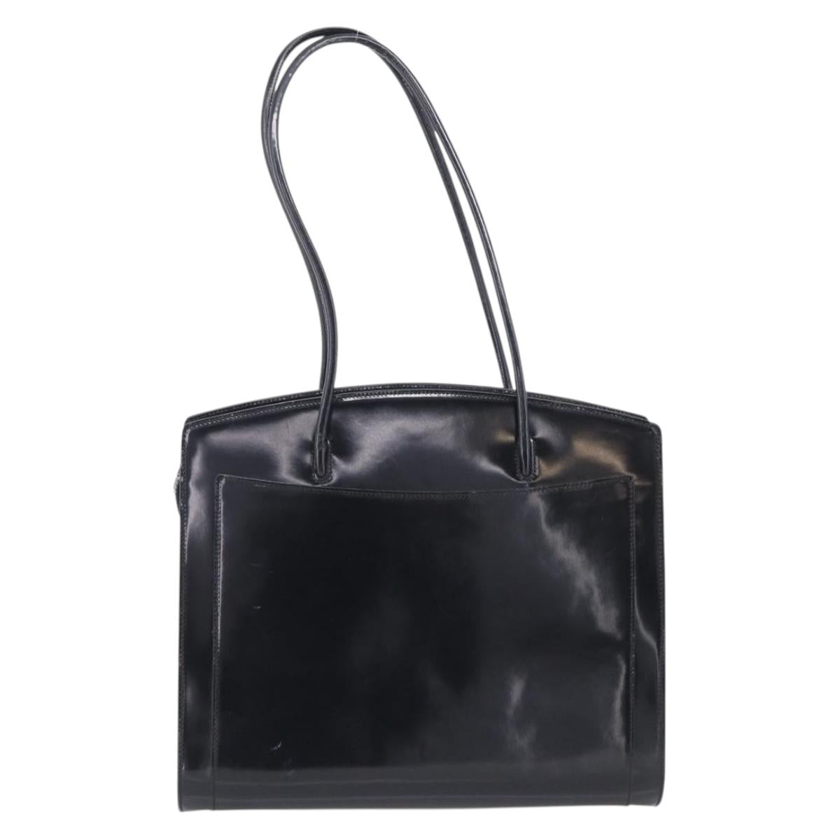 CELINE Tote Bag Patent leather Black Gold Auth 213185