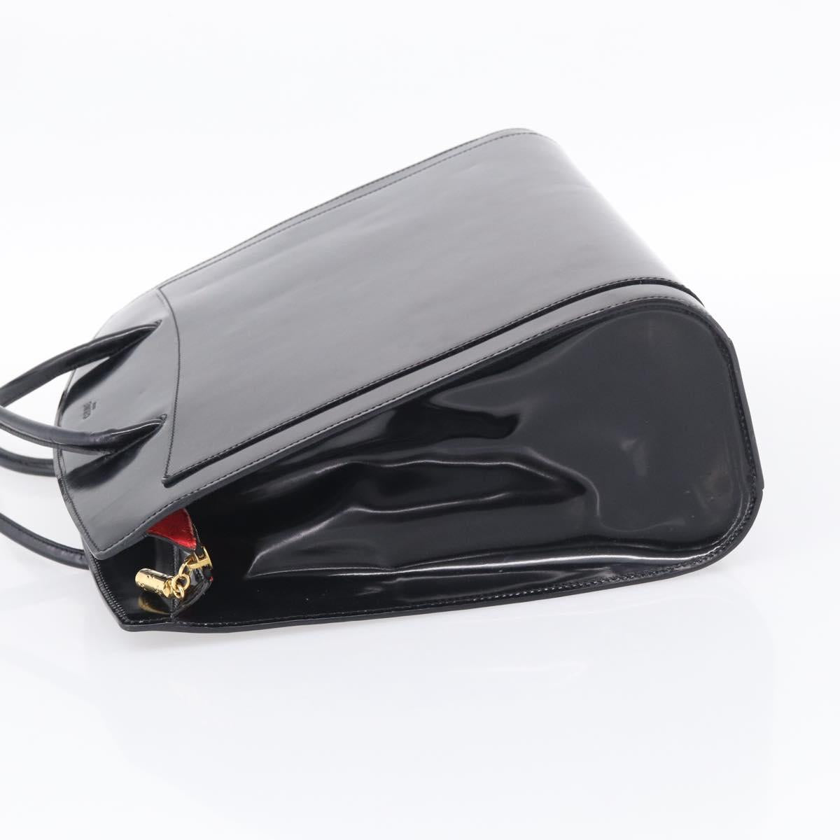 CELINE Tote Bag Patent leather Black Gold Auth 213185