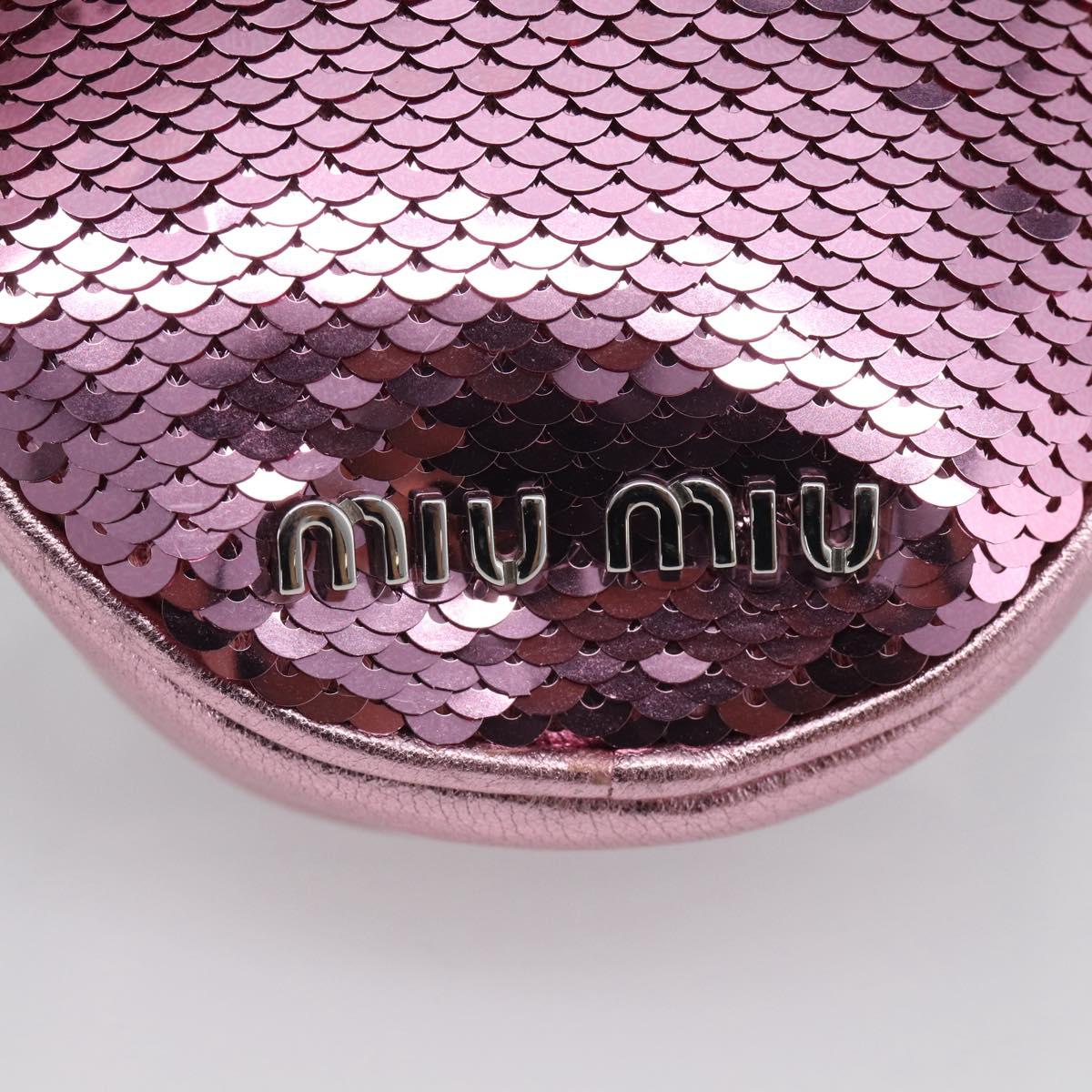 Miu Miu Key Holder Pouch Leather Sequins Pink Silver Auth 213189M