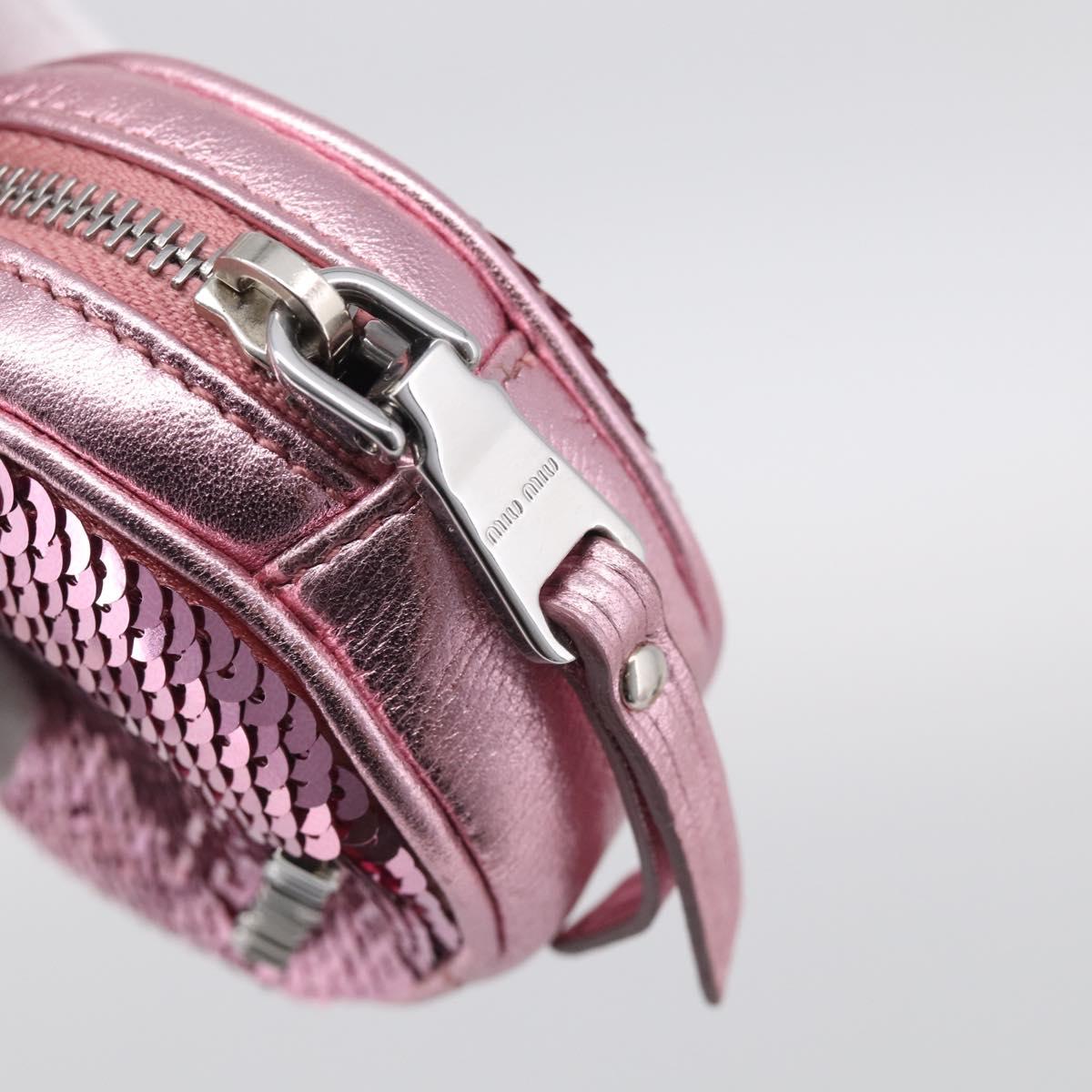 Miu Miu Key Holder Pouch Leather Sequins Pink Silver Auth 213189M