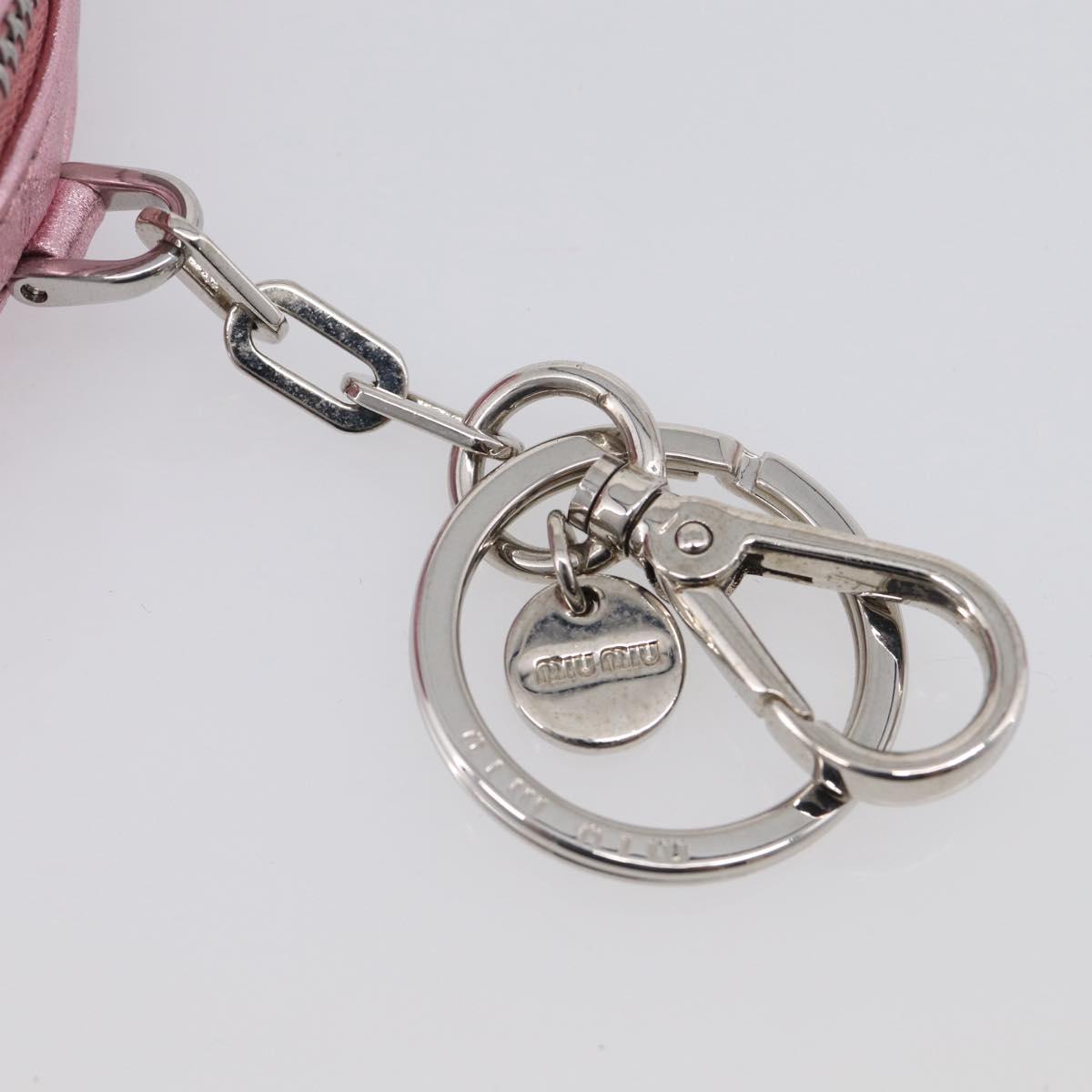 Miu Miu Key Holder Pouch Leather Sequins Pink Silver Auth 213189M