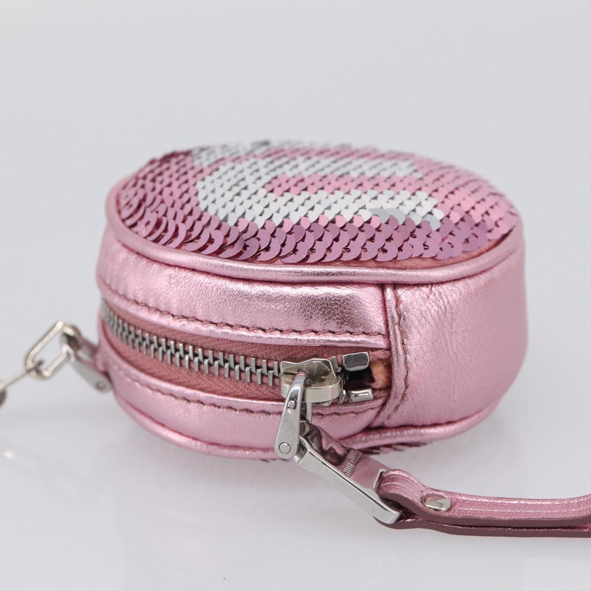Miu Miu Key Holder Pouch Leather Sequins Pink Silver Auth 213189M