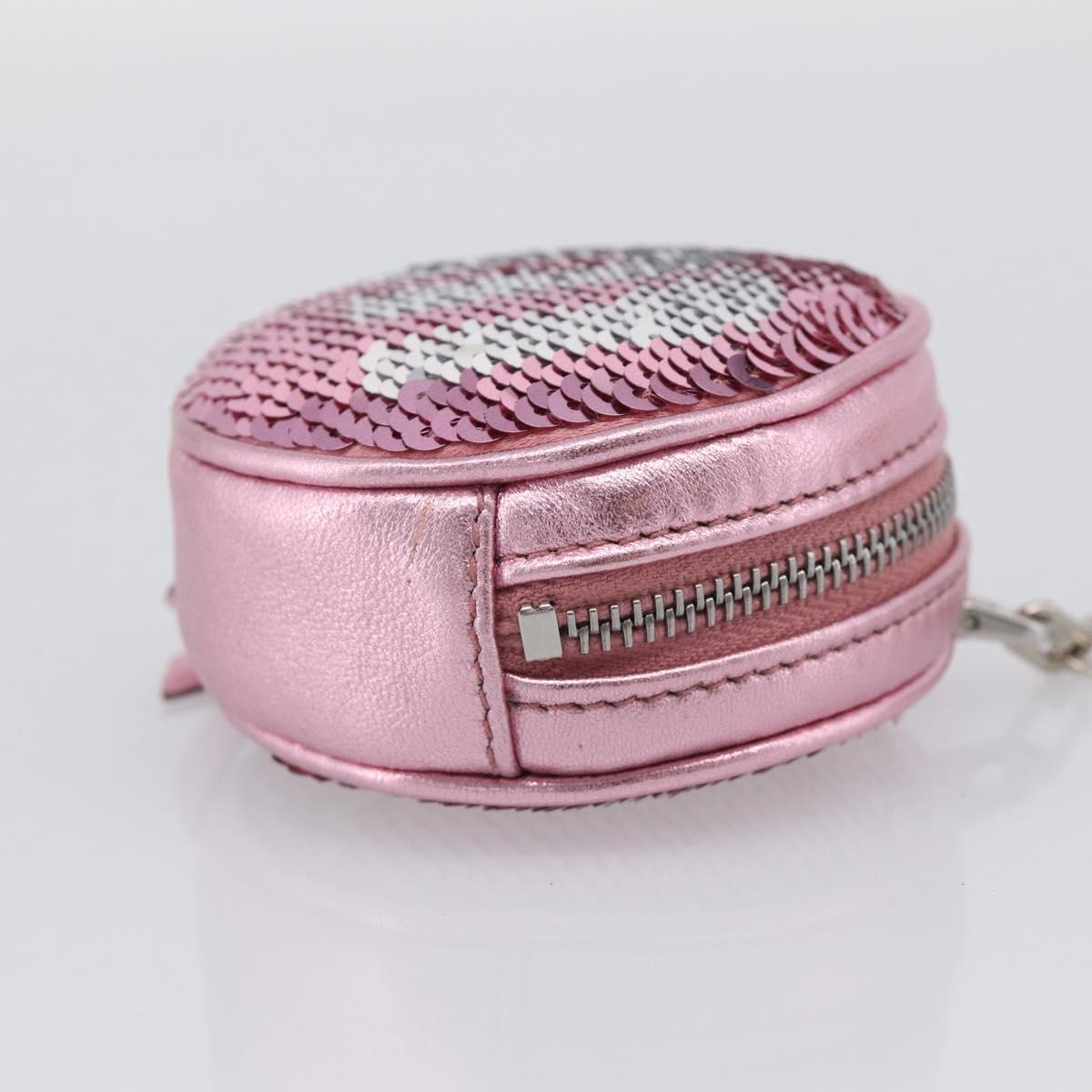 Miu Miu Key Holder Pouch Leather Sequins Pink Silver Auth 213189M