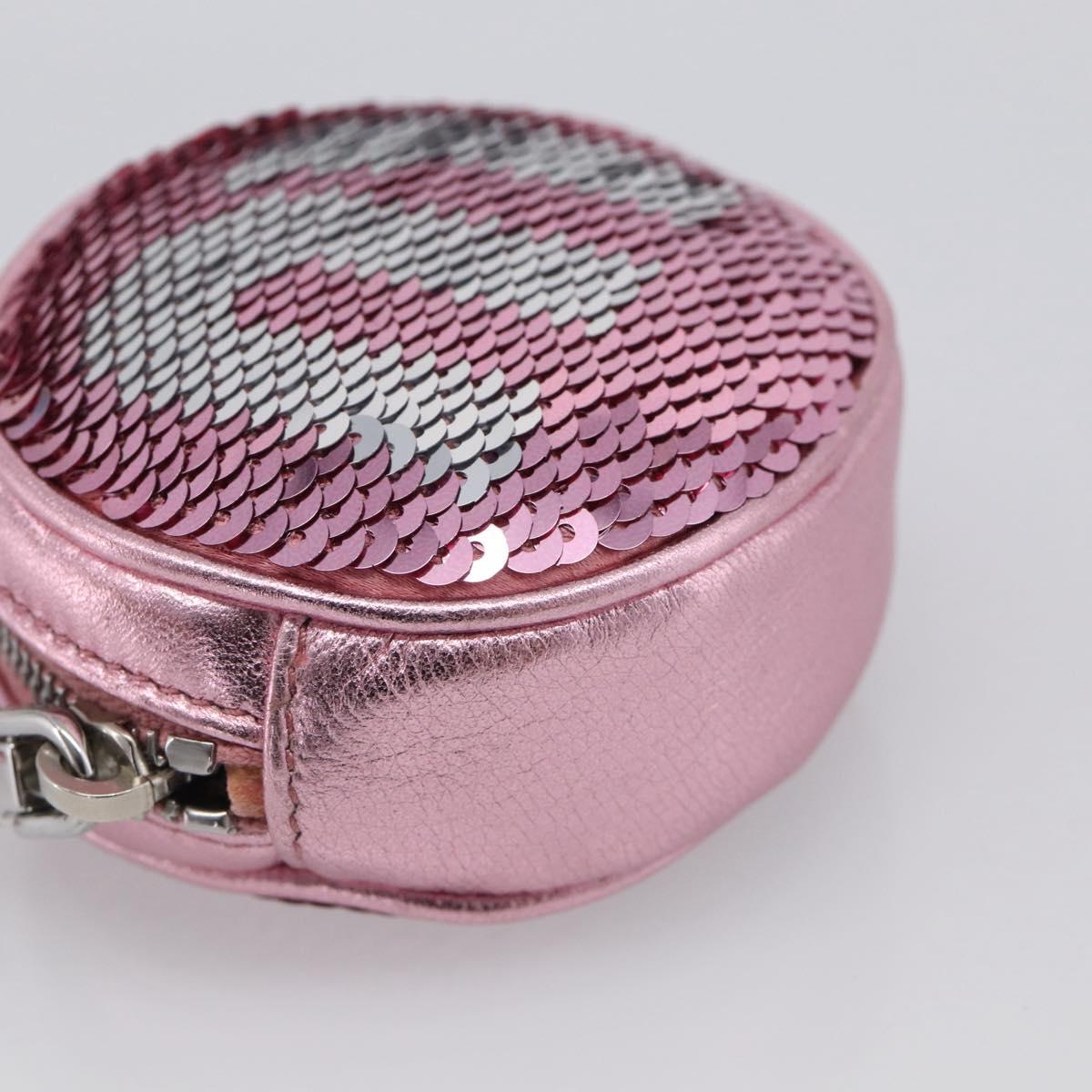 Miu Miu Key Holder Pouch Leather Sequins Pink Silver Auth 213189M