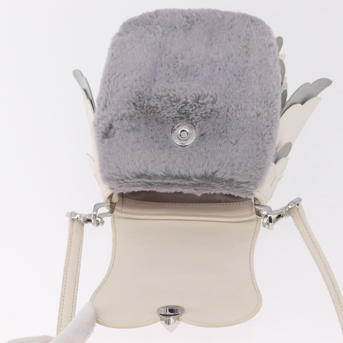 kate spade Otherfoot 3D Owl Shoulder Bag Leather White Silver Auth 213193A