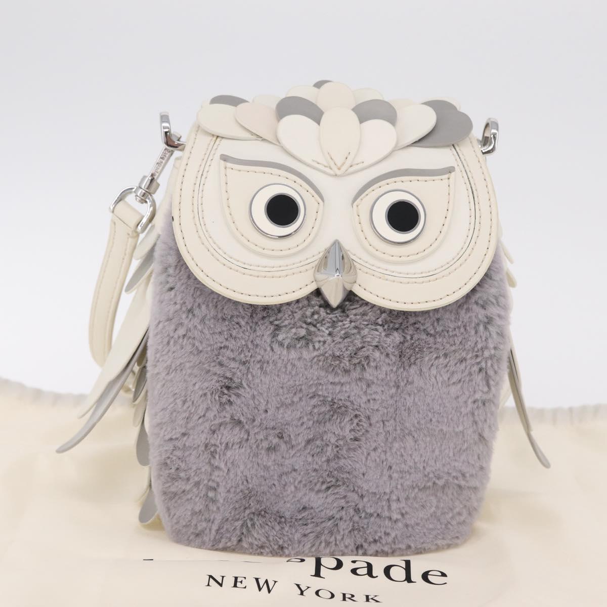 kate spade Otherfoot 3D Owl Shoulder Bag Leather White Silver Auth 213193A