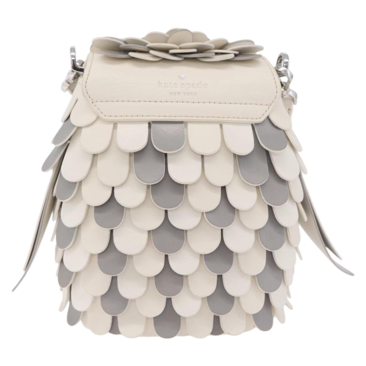 kate spade Otherfoot 3D Owl Shoulder Bag Leather White Silver Auth 213193A