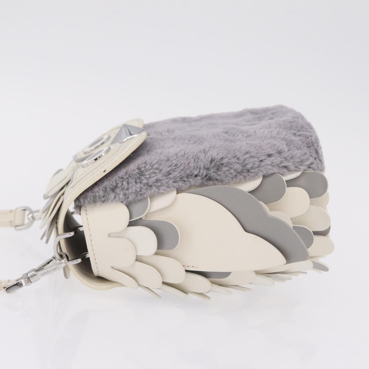 kate spade Otherfoot 3D Owl Shoulder Bag Leather White Silver Auth 213193A