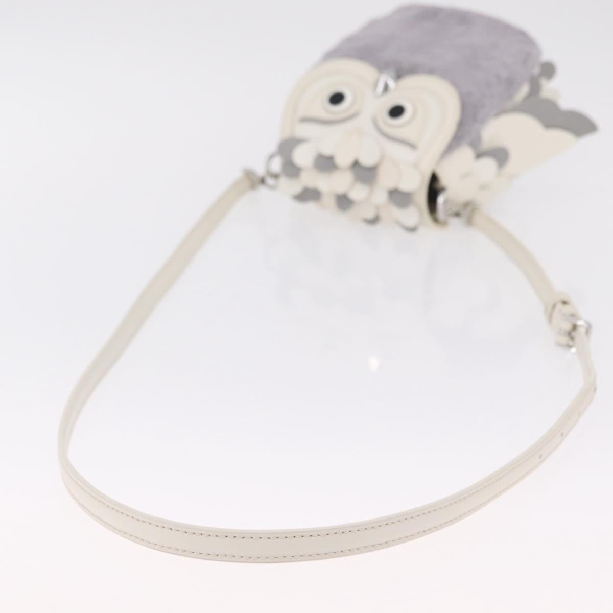 kate spade Otherfoot 3D Owl Shoulder Bag Leather White Silver Auth 213193A