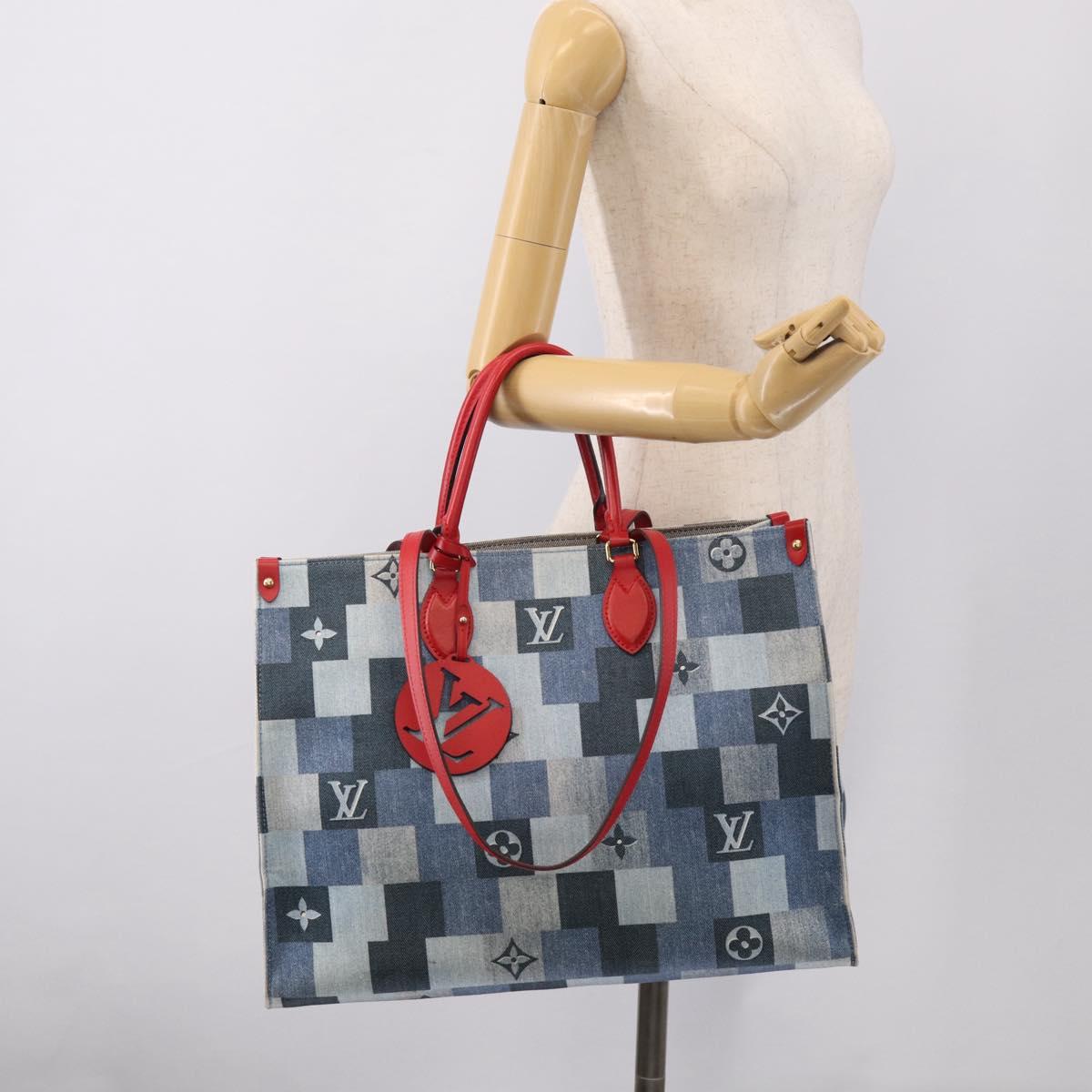 LOUIS VUITTON Monogram Denim On The Go GM Tote Bag Blue M44992 LV Auth 213194V