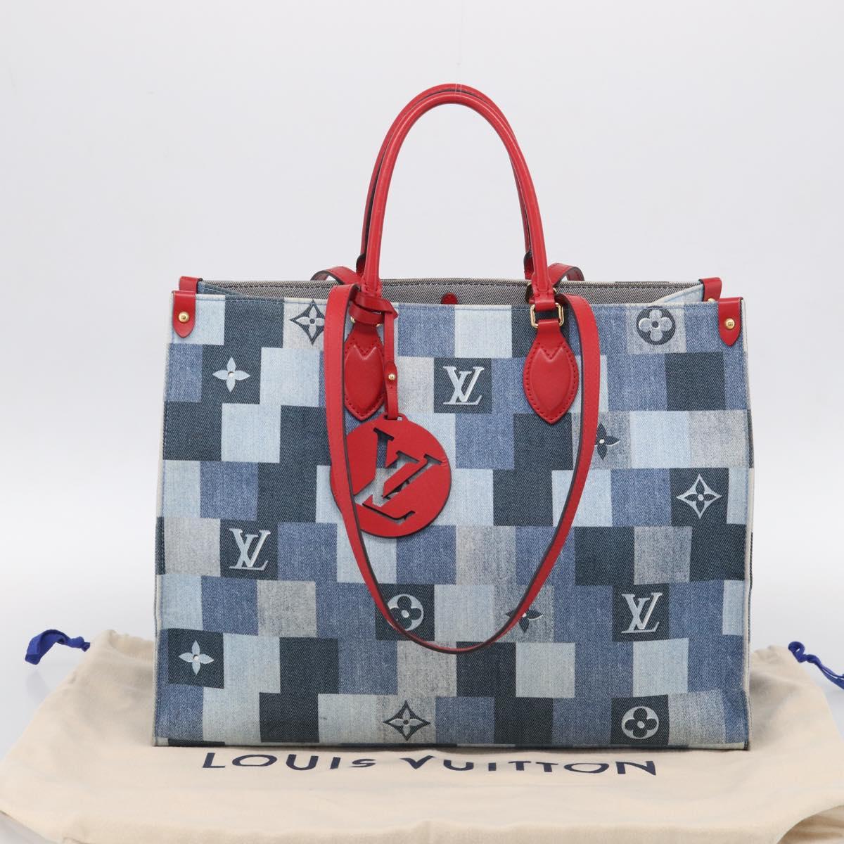 LOUIS VUITTON Monogram Denim On The Go GM Tote Bag Blue M44992 LV Auth 213194V