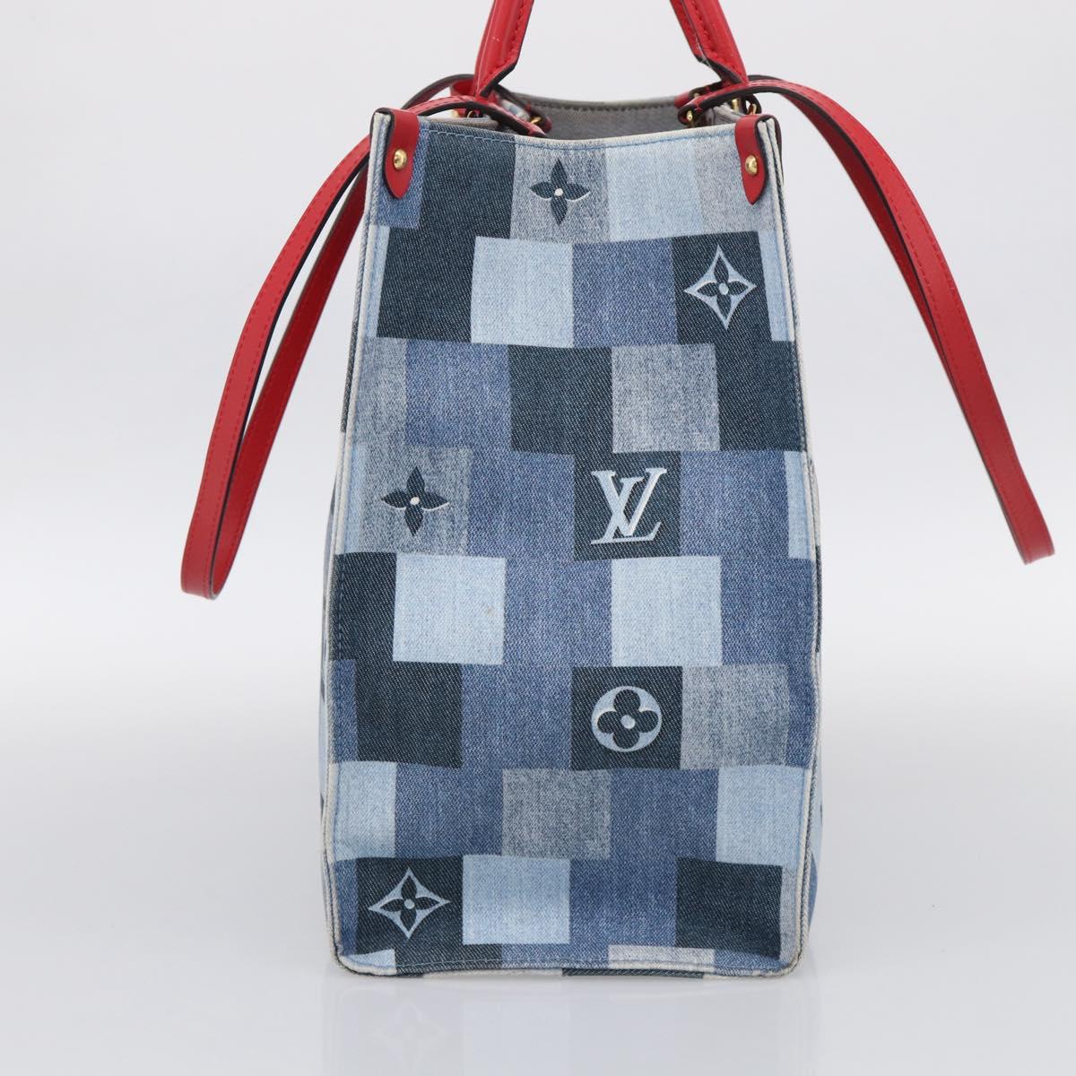 LOUIS VUITTON Monogram Denim On The Go GM Tote Bag Blue M44992 LV Auth 213194V