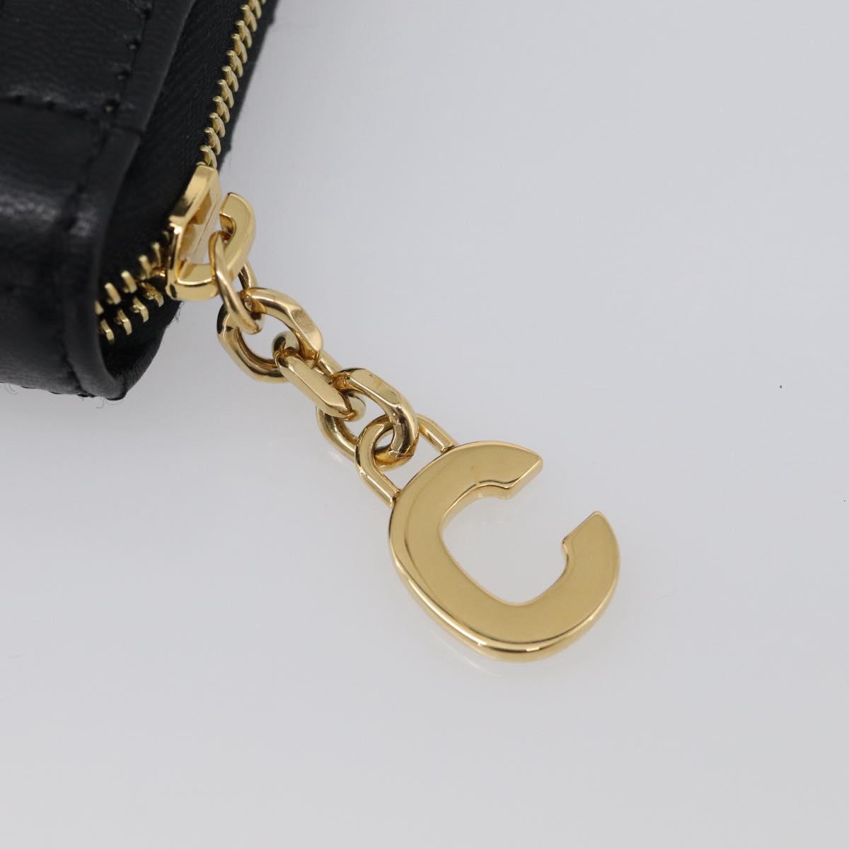 CELINE Long Wallet Leather Gold Black Auth 213198SAM