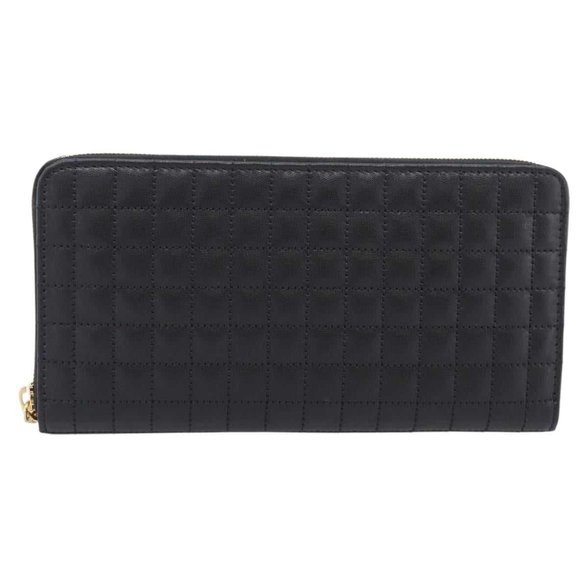 CELINE Long Wallet Leather Gold Black Auth 213198SAM
