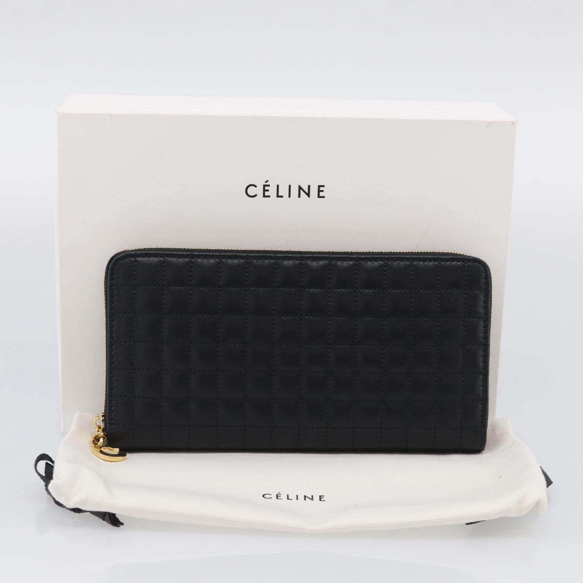 CELINE Long Wallet Leather Gold Black Auth 213198SAM