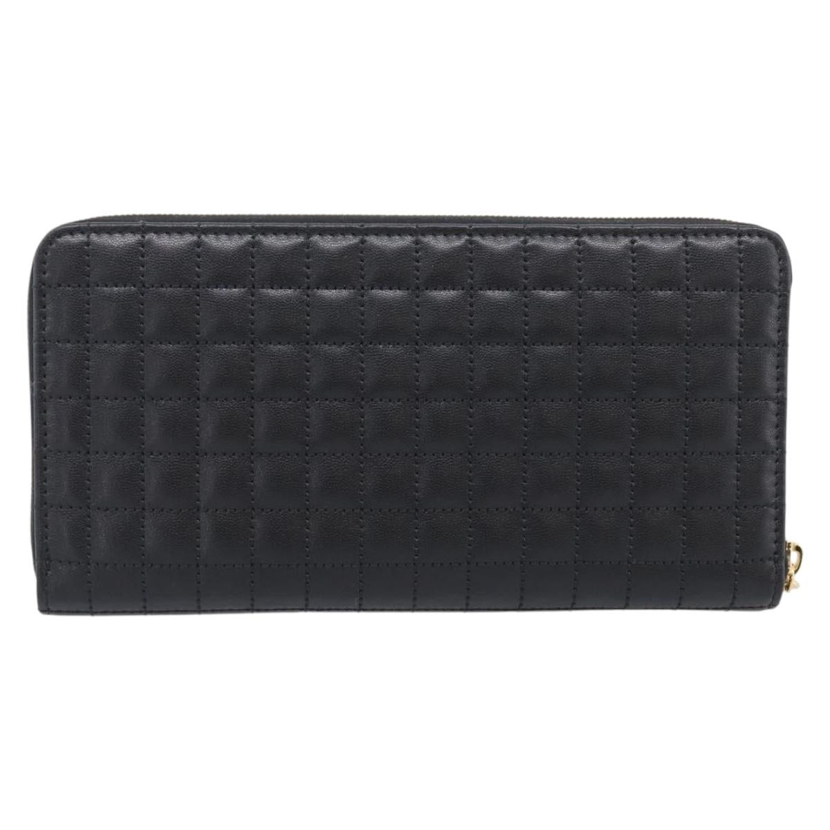 CELINE Long Wallet Leather Gold Black Auth 213198SAM