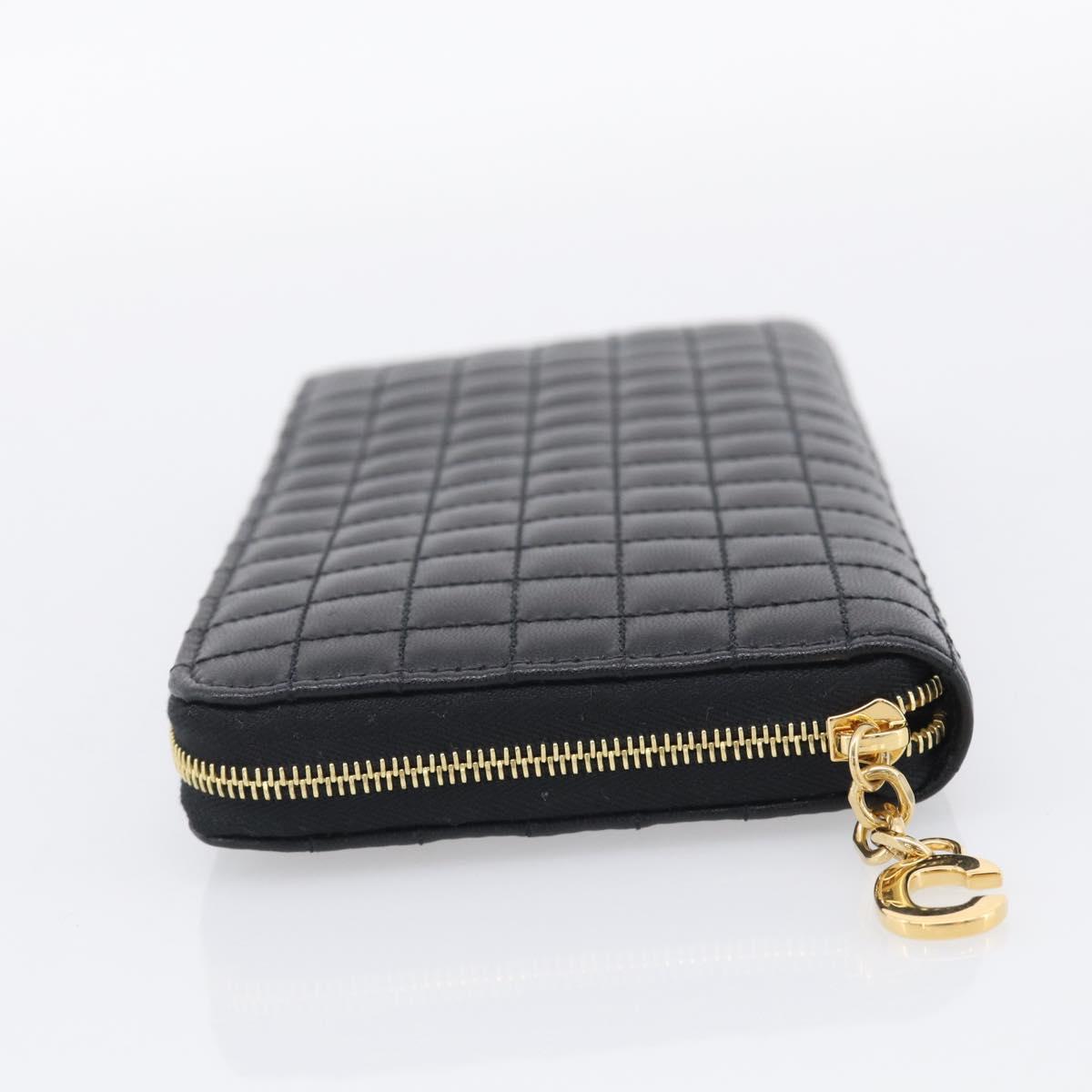 CELINE Long Wallet Leather Gold Black Auth 213198SAM