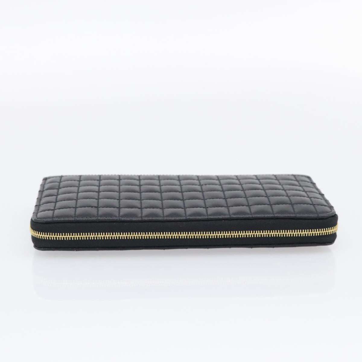 CELINE Long Wallet Leather Gold Black Auth 213198SAM