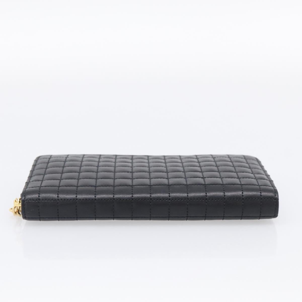 CELINE Long Wallet Leather Gold Black Auth 213198SAM