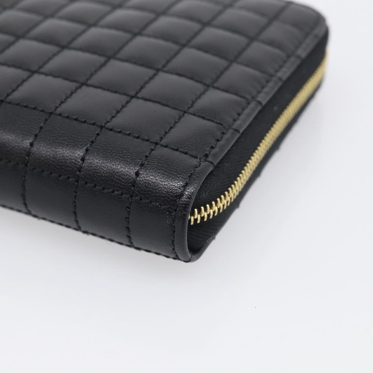 CELINE Long Wallet Leather Gold Black Auth 213198SAM
