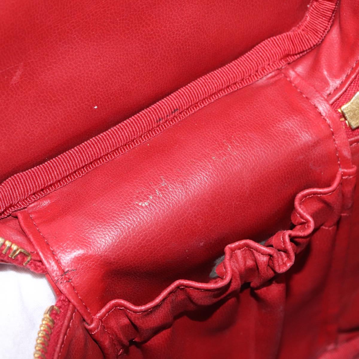 CHANEL Vanity Hand Bag Caviar Skin Red Gold CC Auth 213199A