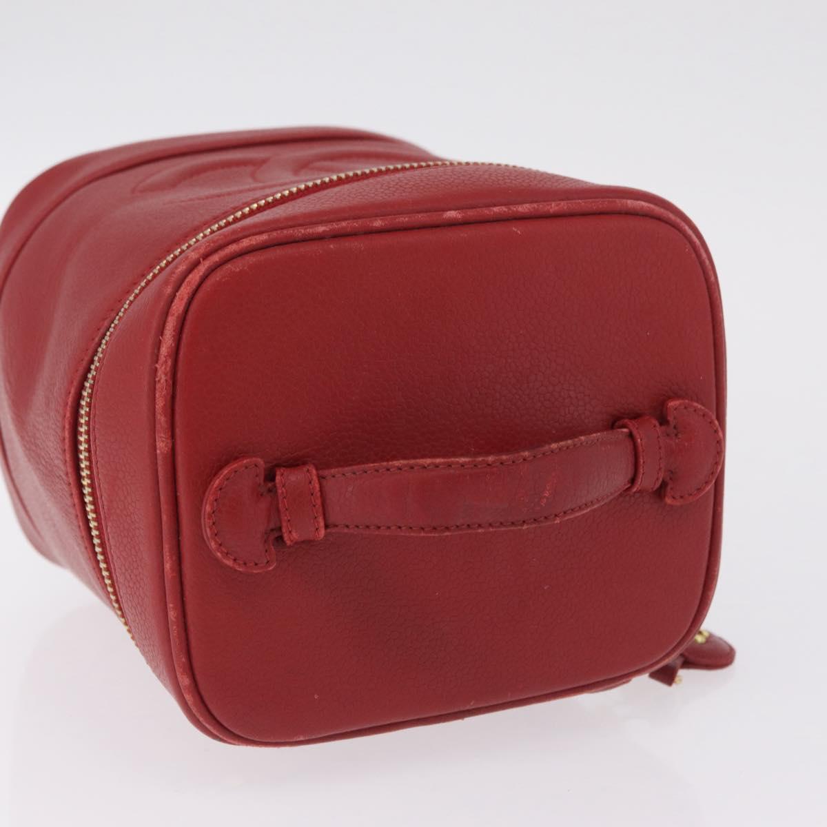 CHANEL Vanity Hand Bag Caviar Skin Red Gold CC Auth 213199A