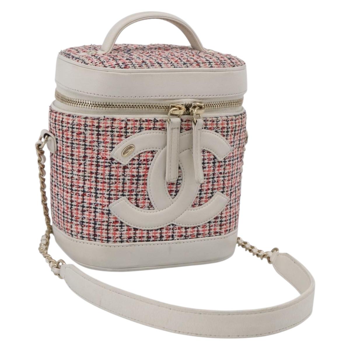 CHANEL Vanity Hand Bag Tweed Leather 2way Red White CC Auth 213248SAM