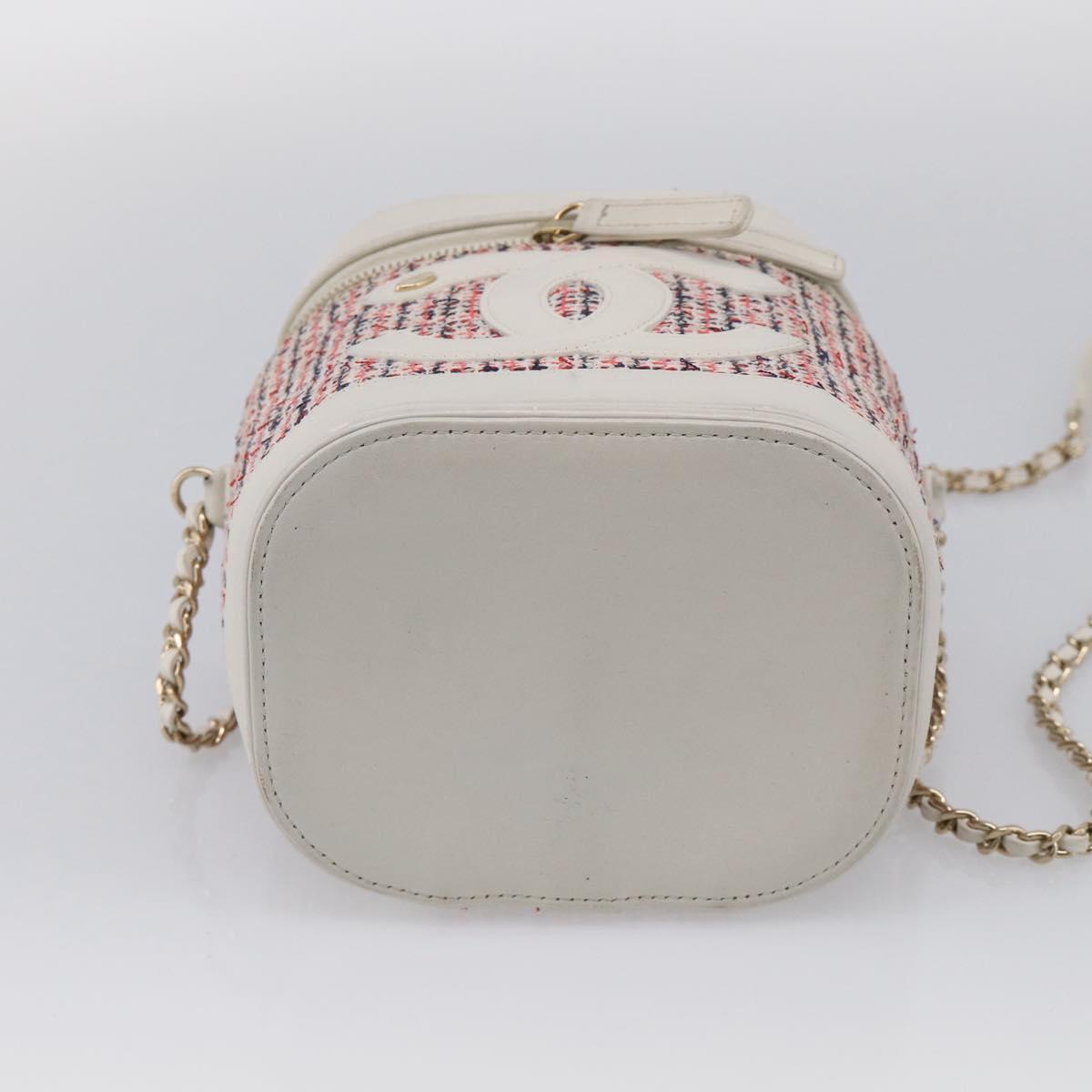 CHANEL Vanity Hand Bag Tweed Leather 2way Red White CC Auth 213248SAM