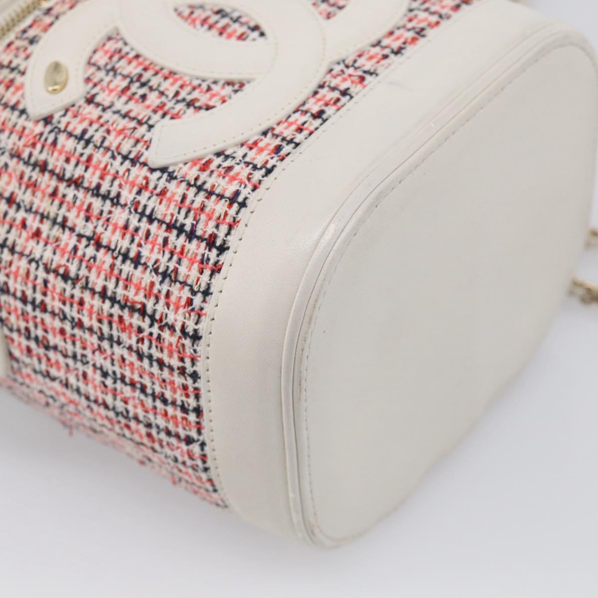 CHANEL Vanity Hand Bag Tweed Leather 2way Red White CC Auth 213248SAM