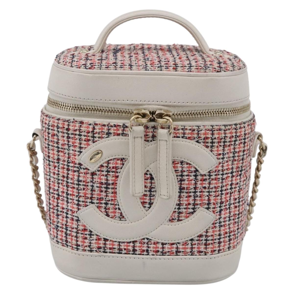 CHANEL Vanity Hand Bag Tweed Leather 2way Red White CC Auth 213248SAM