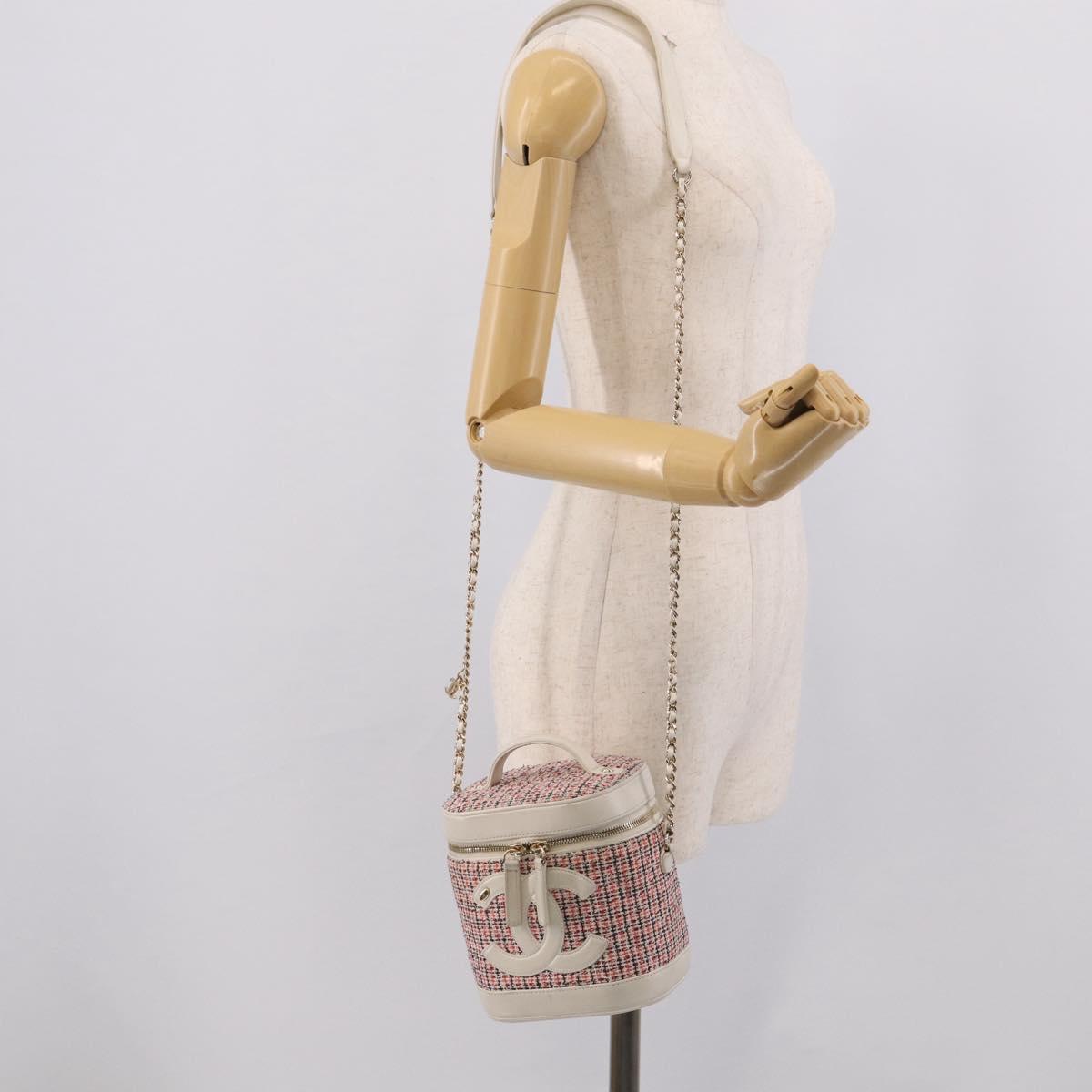 CHANEL Vanity Hand Bag Tweed Leather 2way Red White CC Auth 213248SAM