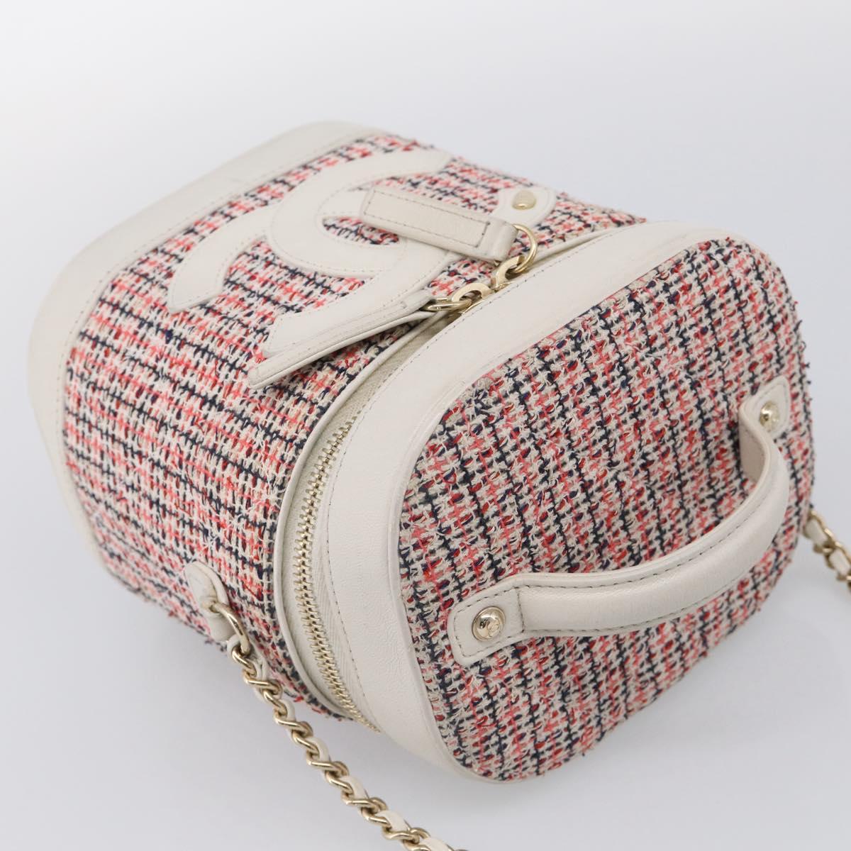CHANEL Vanity Hand Bag Tweed Leather 2way Red White CC Auth 213248SAM